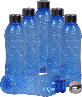 KUBER INDUSTRIES Plastic 6 Pieces Fridge Water Bottle Set with Stainless Steel Lid- 1000 ML (Blue) 1000 ml Bottle(Pack of 6, Multicolor, Plastic)