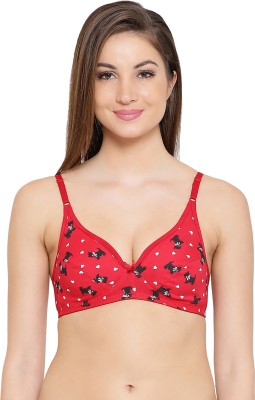 Clovia Cotton Non-Padded Non-Wired Demi Cup Printed Bra Women T-Shirt Non Padded Bra(Red)
