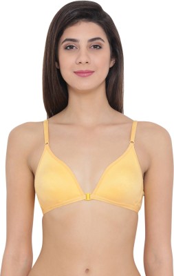 Clovia Cotton Rich Non-Padded Non-Wired Front-Open T-Shirt Bra Women Plunge Non Padded Bra(Yellow)