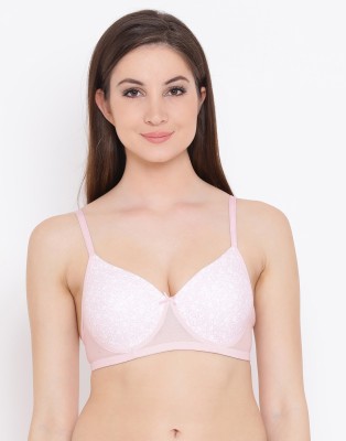 Clovia Lightly Padded Non-Wired Floral Print T-Shirt Bra Women T-Shirt Lightly Padded Bra(Pink)