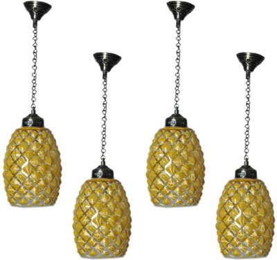 AFAST Pendent Ceiling Lamp Of Decorative Colourful Glass Shade & Exclusives Metal Fitting With Copper Holder, Best For 5 To 60 Watt LED Bulb (Set Of Four), Yellow Ceiling Light Ceiling Lamp(Yellow)