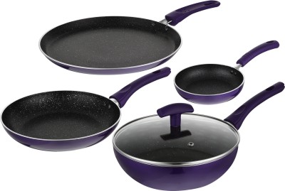Bergner Bergner Iris 5 Pcs Cookware Set (Wok-24 Cm, Frypan-24 Cm, Tawa-25 Cm, Mini Pan-14 Cm) Induction Bottom Cookware Set(Aluminium, 5 - Piece)