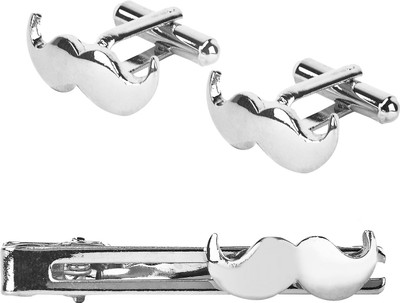 Shining Jewel Brass Cufflink & Tie Pin Set(Black)
