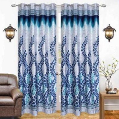 Sehbhagi 153 cm (5 ft) Polyester Semi Transparent Window Curtain (Pack Of 2)(Floral, Blue)