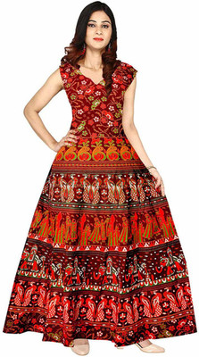 Shrisay fashion Women A-line Maroon Maxi/Full Length Dress