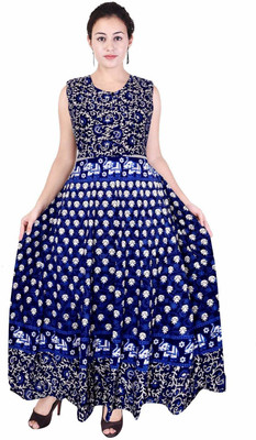 Shrisay fashion Women A-line Blue Maxi/Full Length Dress
