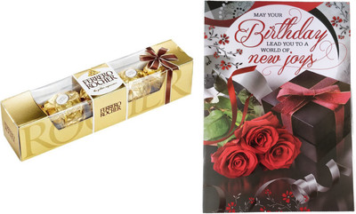 FERRERO ROCHER Premium 4 Chocolates Pack With Birthday Greeting Card Combo(Birthday Greeting Card - 1, Ferrero Rocher Pack Of 4 Chocolates - 1)