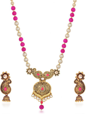 Sukkhi Alloy Gold-plated Pink, White Jewellery Set(Pack of 1)