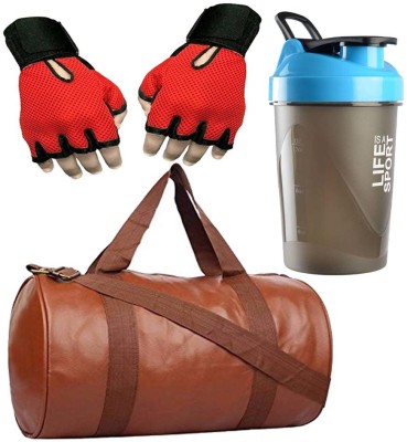 JMO27Deals Combo Set of Leather Bag 400 ML Shaker with weight Lifting Gloves Fitness Accessory Kit Kit