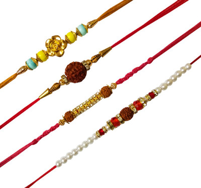 Dms Retail Rudraksh FKRakhiscMIX4-009 NA Rakhi  Set(4 Rakhi With Roli Chawal)