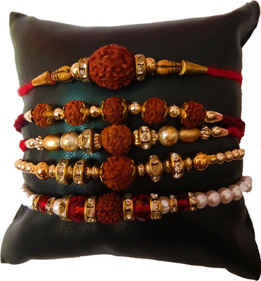 Dms Retail Rudraksh fkRakhiscmix-010 NA Rakhi  Set(5 Rakhi With Roli Chawal)