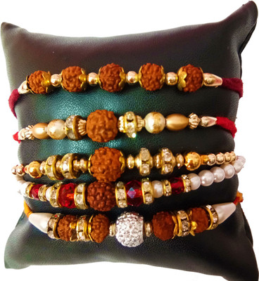Dms Retail Rudraksh fkRakhiscmix-011 NA Rakhi  Set(5 Rakhi With Roli Chawal)