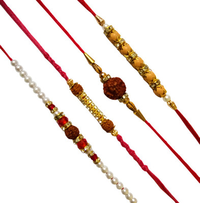Dms Retail Rudraksh FKRakhiscMIX4-007 NA Rakhi  Set(4 Rakhi With Roli Chawal)