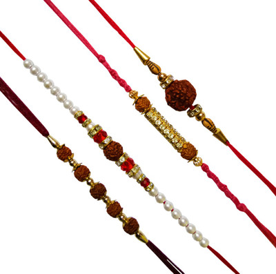 Dms Retail Rudraksh FKRakhiscMIX4-005 NA Rakhi  Set(4 rakhi set With roli chawal)
