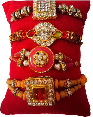 Dms Retail Designer FKRakhiscMIX4-004 NA Rakhi  Set(4 Rakhi With Roli Chawal)