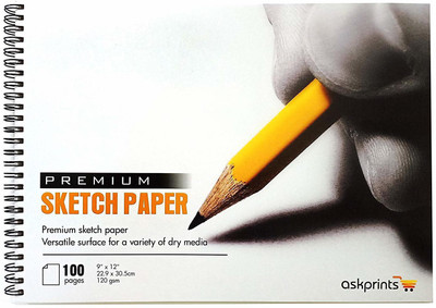 Askprints Artist Sketch Book Wiro Bound 9 x 12 inches 100 Pages (Acid Free) 120 GSM Regular Writing Pad UNRULED 100 Pages(White)