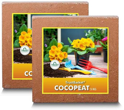 TrustBasket COCOPEAT BLOCK - EXPANDS TO 150 LITRES OF COCO PEAT POWDER (Set of two 5kg blocks) Manure(10 kg, Cake)