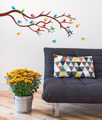 Wallzone 130 cm Colorrful Birds Removable Sticker(Pack of 1)