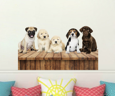 Wallzone 60 cm Cute Puppies Removable Sticker(Pack of 1)