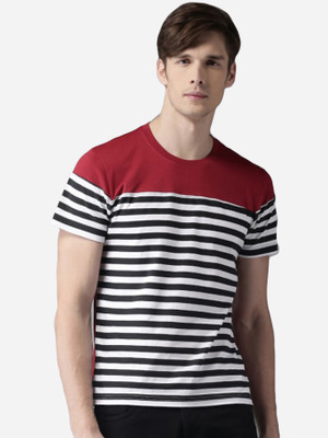 Zabolo Striped Men Round Neck Red, White, Black T-Shirt