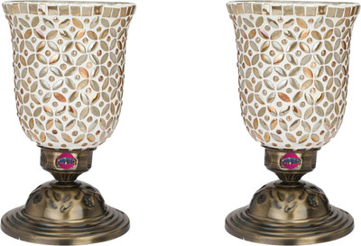 AFAST Table Lamp With Glass Shade Of Designer Lighting Effect (Set Of 2 Lamp) Night Lamp(20 cm, White, Yellow, Gold)