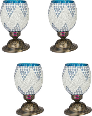 AFAST Table Lamp With Glass Shade Of Designer Lighting Effect (Set Of 4 Lamp) Night Lamp(20 cm, White, Blue, Gold)
