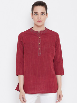 Avyanna Casual 3/4 Sleeve Solid Women Maroon Top