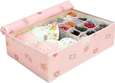 HOUSE OF QUIRK 15+1 Compartment Fordable Storage Box for Closet - Pink Candy(Pink)