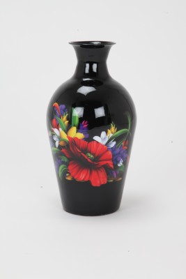 ALNICO Metallic Black Base Red Flower ( 12 Inch) Iron Vase(12 inch, Black)