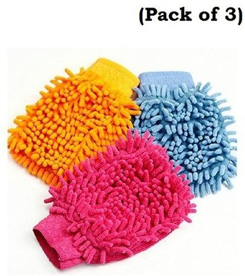 MOCKHE Microfiber Vehicle Washing  Hand Glove(Pack Of 3)