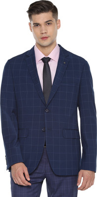 LOUIS PHILIPPE Checkered Single Breasted Formal Men Blazer(Blue)