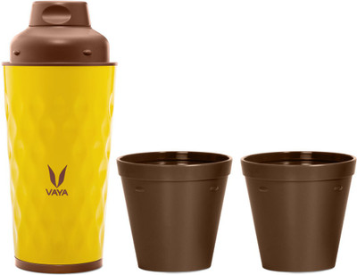 Vaya Drynk Yellow Insulated Stainless Steel Thermos Flask with Gulper Lid & 2 Cups - 350 ml Flask(Pack of 1, Yellow, Steel)