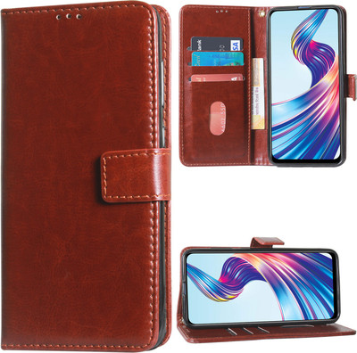 DMG Wallet Case Cover for Vivo V15(Brown, Shock Proof)