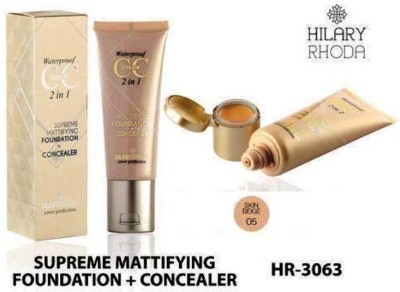 Hilary Rhoda Waterproof cc cream 2 in 1 Supreme Mattifying Foundation + Concealer, for Personal- Skin Beige Concealer(Skin Beige, 45 ml)