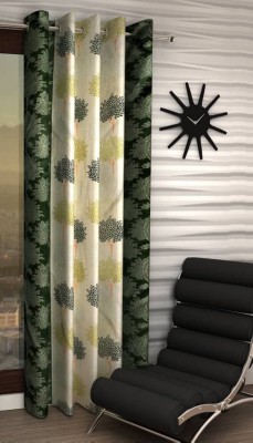 N2C Home 270 cm (9 ft) Polyester Semi Transparent Long Door Curtain Single Curtain(Printed, Green)