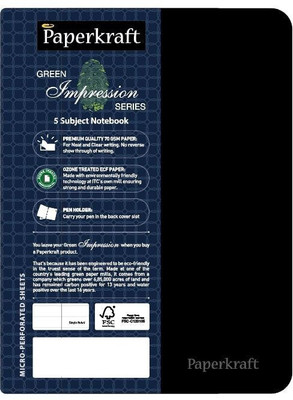 Paperkraft Green Impression Series A5 Notebook Single Line 300 Pages(Black, Blue, White)