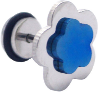One Personal Care Buttercup Flower Inspired Glossy Finish Dumbbell Shape SEQ_303BLU Stainless Steel Stud Earring, Plug Earring