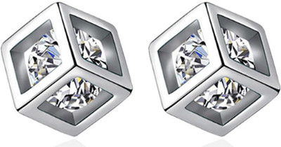Silver Shoppee Silver Plated Cube Fashion High Quality Moonstone Stylish Daily Wear Crystal Alloy Stud Earring