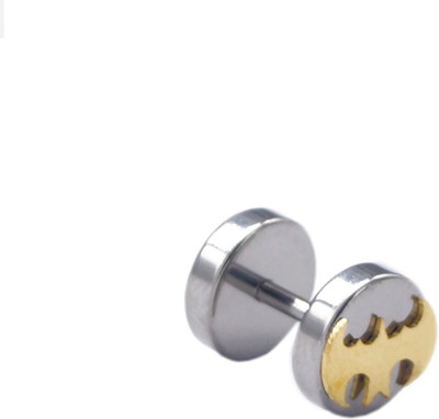 One Personal Care Batman Inspired Glossy Finish Dumbbell Shape Trendy Fashion-full Classy Wear SEQ_281GLD Stainless Steel Stud Earring, Plug Earring
