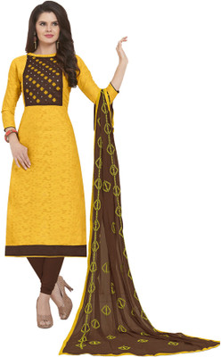 Blissta Cotton Blend Embroidered, Self Design Salwar Suit Material