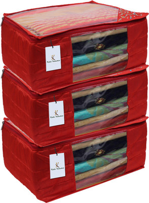 KUBER INDUSTRIES Embroidry Design 3 layered Quilted Silk 3 Pieces Saree Cover (Red) -CTLTC10624 CTLTC010624(Red)