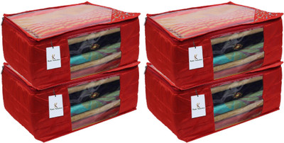 KUBER INDUSTRIES Embroidry Design 3 layered Quilted Silk 4 Pieces Saree Cover (Red) -CTLTC10625 CTLTC010625(Red)