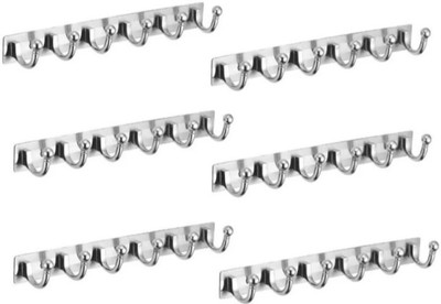 deeplax KHUNTI SET OF 6 ROK STAINLESS STEEL PREMIUM CHROME FINISH 6 HOOKS CLOTHES HANGER BATHROOMS WALL DOOR HOOKS FOR HANGING CLOTHES AND TOWELS KEYS 6 PRONGED HOOK RAIL (CHROME FINISH PACK OF 6 Swivel Hook 6(Pack of 6)