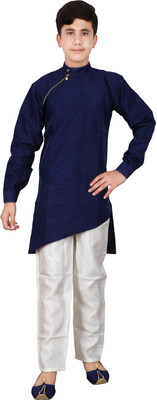 Fourfolds Boys Festive & Party Kurta and Pyjama Set(Light Blue Pack of 1)