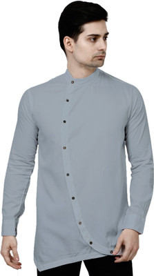 UD FABRIC Men Solid Asymmetric Kurta(Grey)