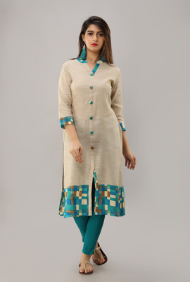 MAHAGEETA Women Printed, Self Design A-line Kurta(Green, Beige)