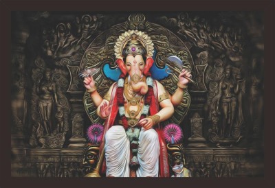 Mad Masters Lord Ganesha Framed Painting (Wood, 18 inch x 12 inch, Textured UV Reprint)(Mad R1 1998) Oil 18 inch x 18 inch Painting(With Frame)