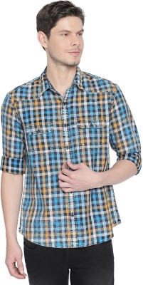 BASICS Men Checkered Casual Blue, Yellow Shirt