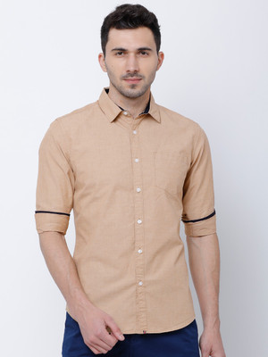 Black Coffee Men Solid Casual Khaki Shirt