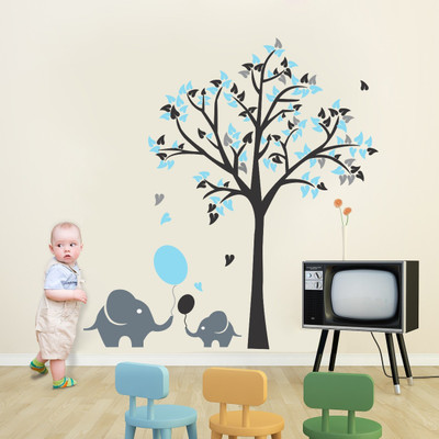 Decor Villa 58 cm Elephant and tree Reusable Sticker(Pack of 1)